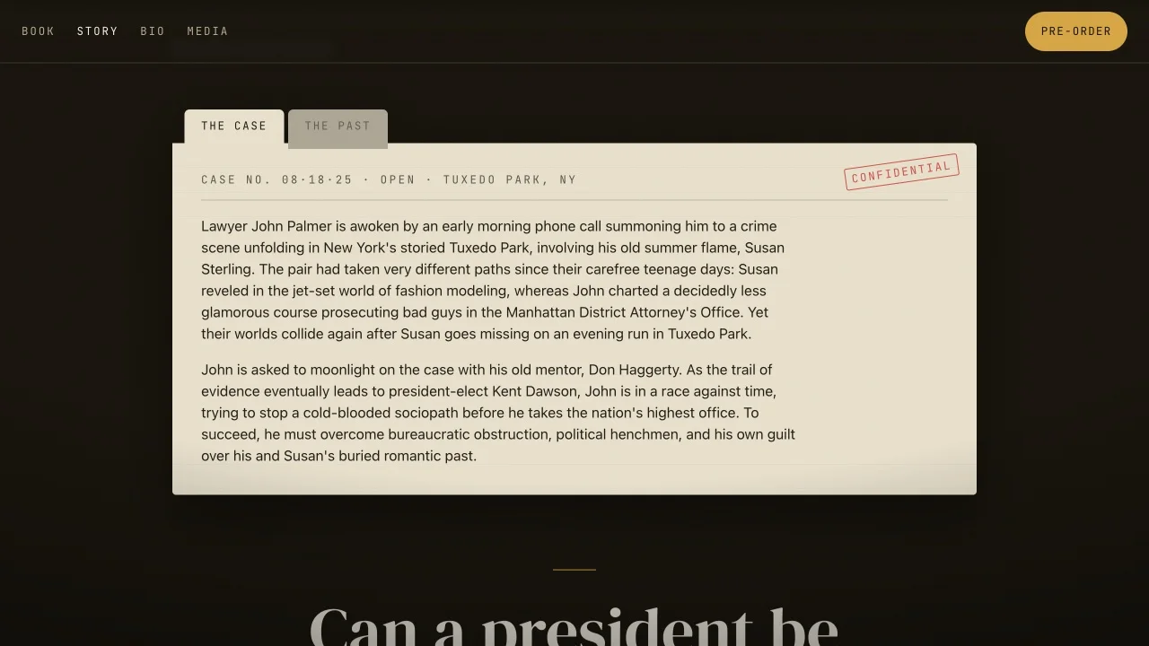 The Case and The Past tabs organize the novel’s story as a case file